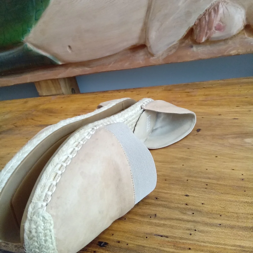 Eileen Fisher Lady Tumbled Tan Nubuck Espadrille Shoes Size 7